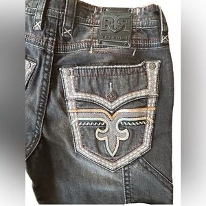 New $179 Men's Rock Revival washed black straight Jeans 32 x 32
